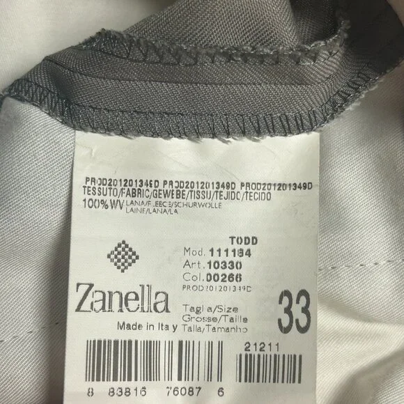 Zanella $350 Wool‎ Dress Pants Men's W33x31 Todd Trousers Khaki Italy MINT